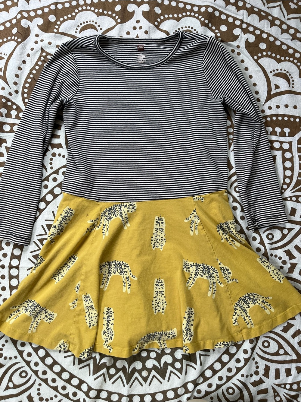 Tea Collection Black & Yellow Striped Top with Leopard Print Skirt